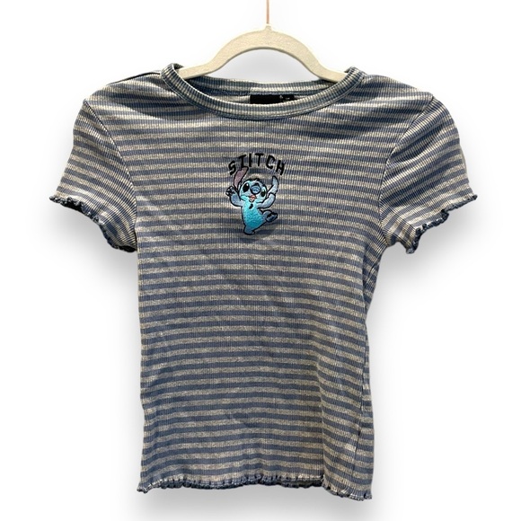 Disney Lilo and Stitch shirt Ribbed Striped + Lettuce Hem Disneyland Size Small - Picture 1 of 6